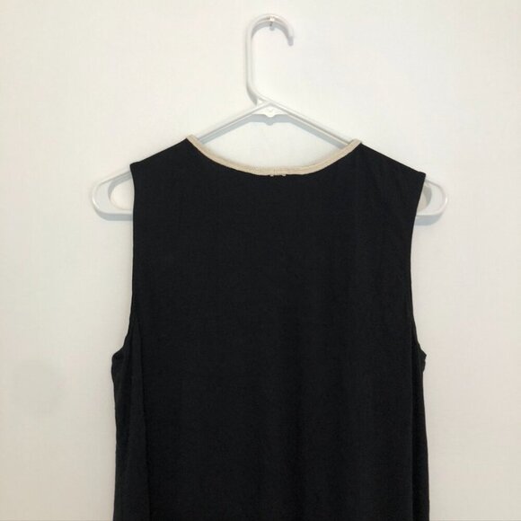 MAX STUDIO Black Cream Beige Embroidered Lace Up Tassel Sleeveless Shift Dress S - Picture 11 of 12